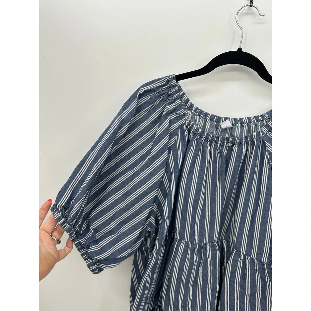 Old‎ Navy Blue Stripe Peasant Top XXL Cottagecore Puff Sleeve Babydoll